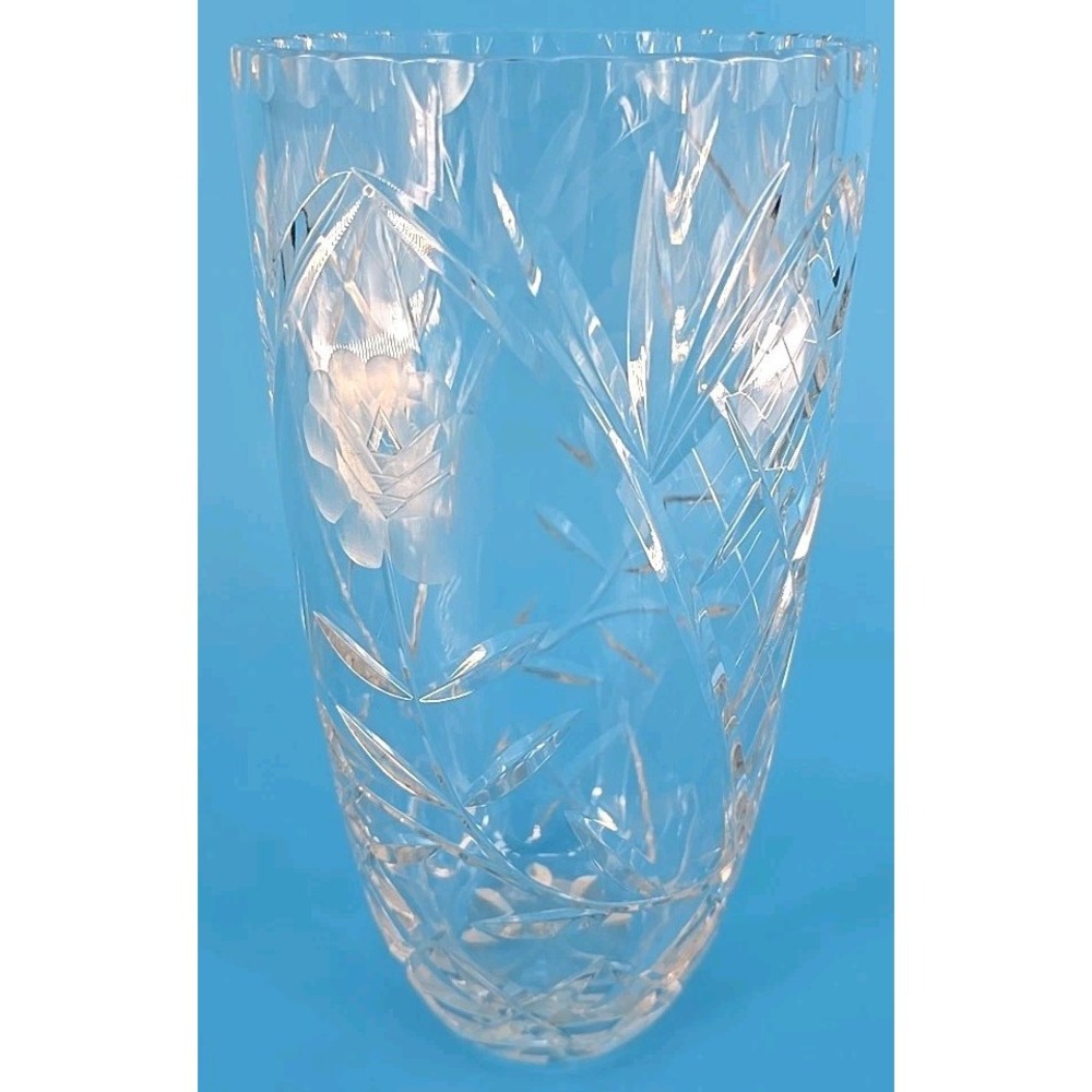 RARE VTG VEGA Fine Lead Crystal Vase - Flower Peony Design by American‎ Cut